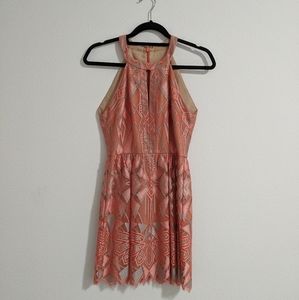 BCBGMaxAzria Megyn Halter-Neck Deco Lace Dress